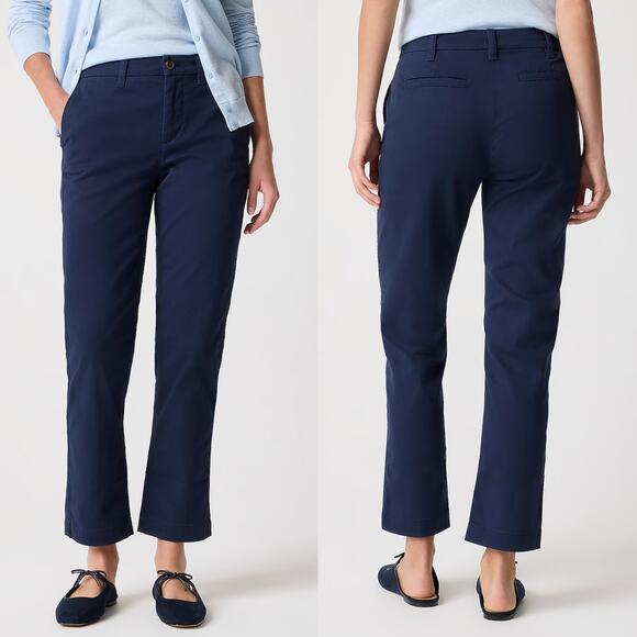 J Crew Factory Womens High Rise Girlfriend Chino Pant Size 10 Navy Blue Preppy - Picture 1 of 14